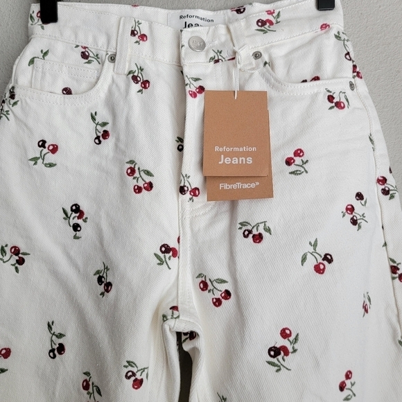 Reformation Cherries Embroidered High Rise Straight Jeans size 24 NWT - Picture 6 of 11